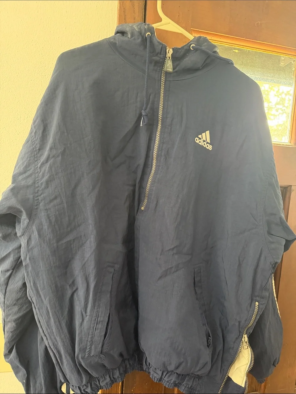 adidas Navy Half-Zip Windbreaker Pullover with Hood